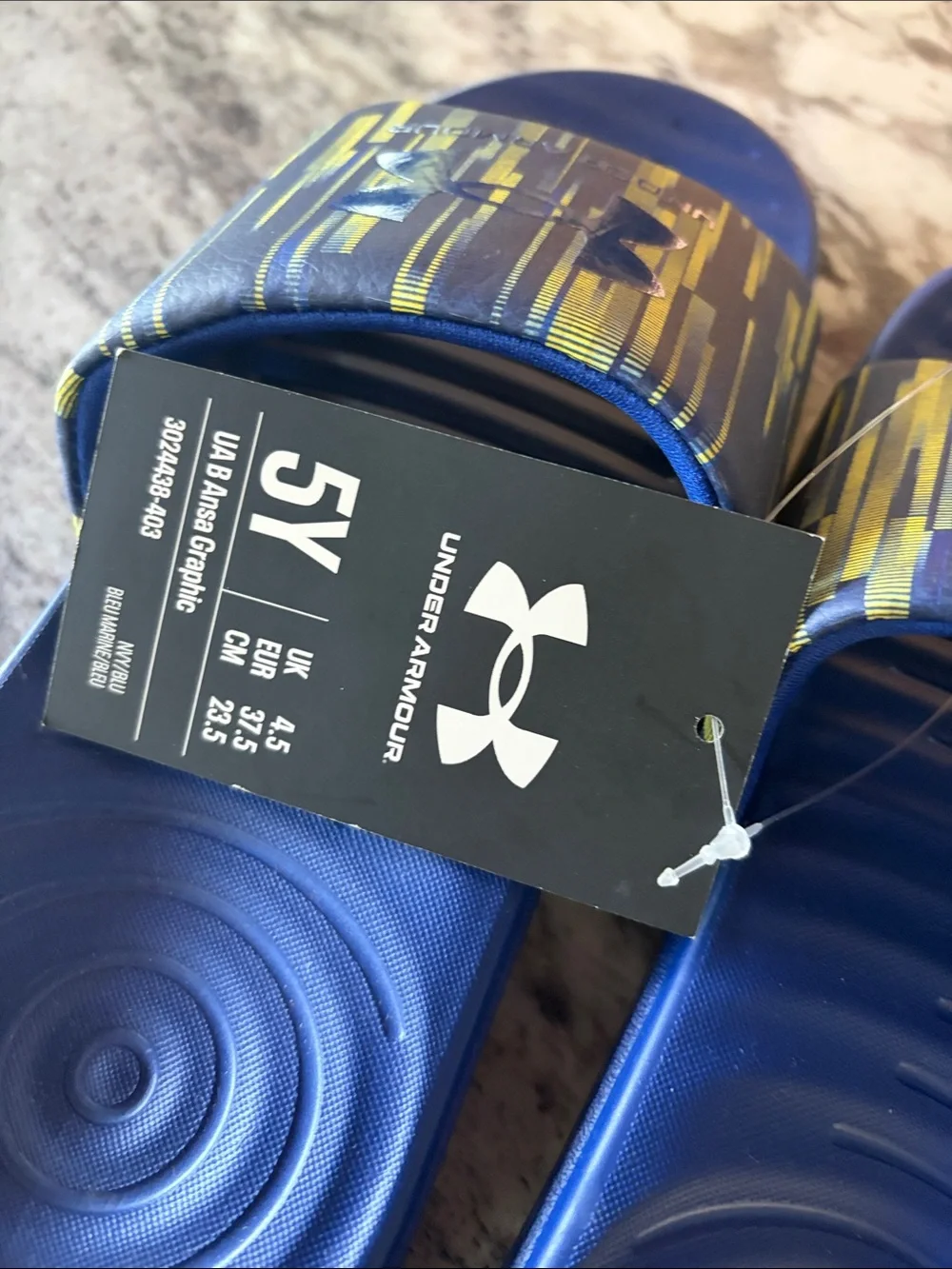 Under Armour Boys' Navy Blue and Yellow Slide Sandals